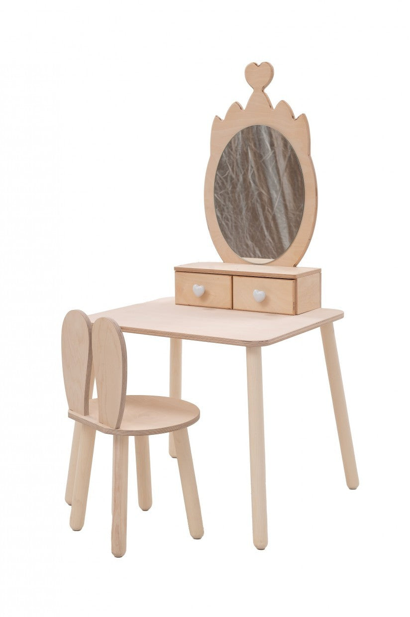 Family-scl Princess Beauty Table Chair with Mirror Crown – natural wood crown vanity table | Nestling