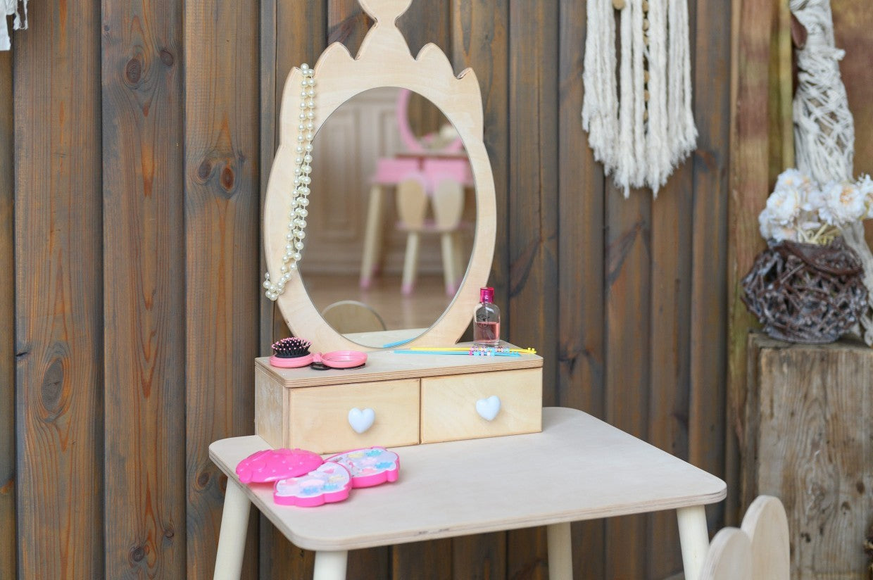 Family-scl Princess Beauty Table Chair with Mirror Crown – detail shot drawers storage | Nestling