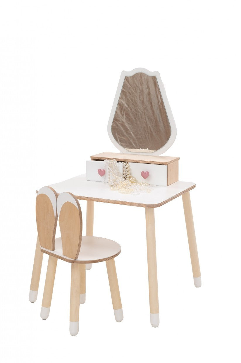 Family-scl Princess Beauty Table Chair with Mirror – tulip design front view full set | Nestling