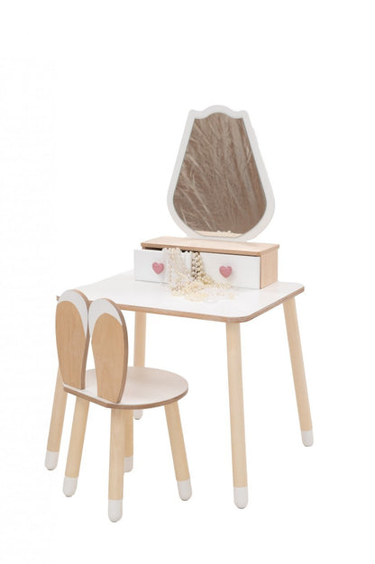 Family-scl Princess Beauty Table Chair with Mirror – tulip design front view full set | Nestling