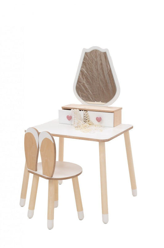 Family-scl Princess Beauty Table Chair with Mirror – tulip design front view full set | Nestling