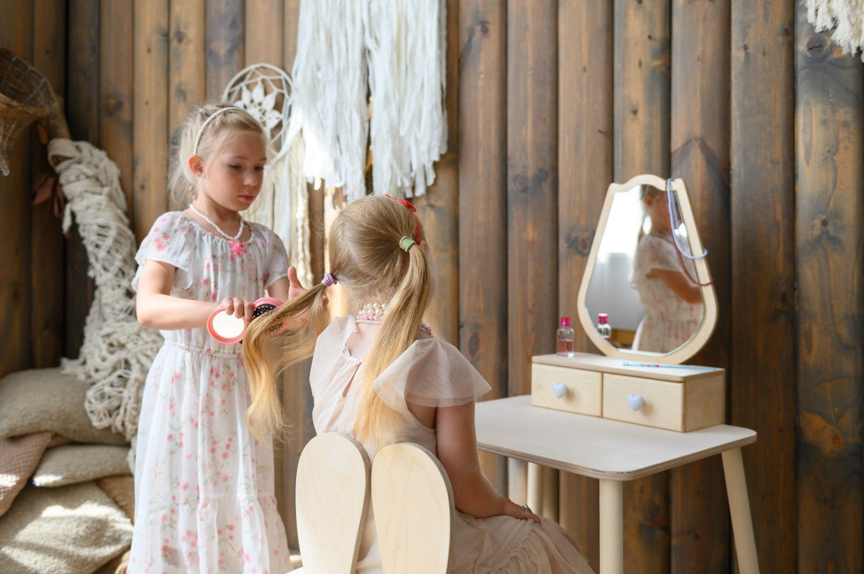Family-scl Princess Beauty Table Chair with Mirror – girls bedroom vanity set birch wood | Nestling