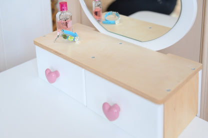 Family-scl Princess Beauty Table Chair with Mirror – butterfly design pink vanity set | Nestling