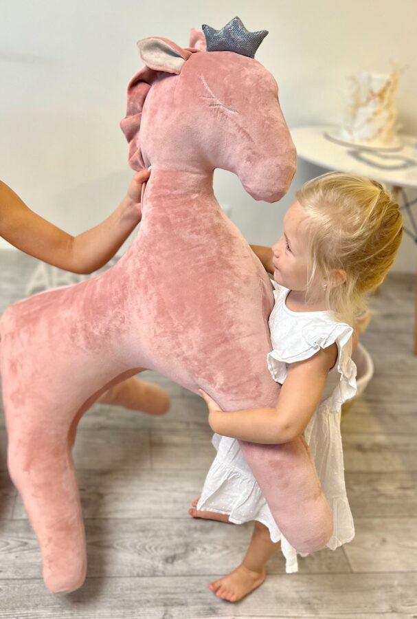 Kai aš mažas buvau Giant Pegasus 90cm Soft Toy – child playing with pink plush pegasus toy | Nestling