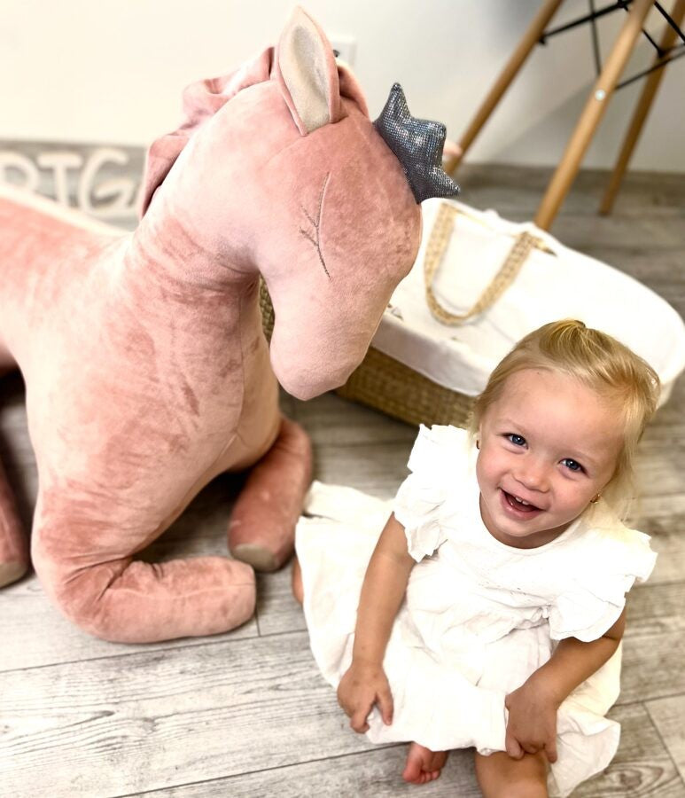 Kai aš mažas buvau Giant Pegasus 90cm Soft Toy – side view ash pink large stuffed animal toy | Nestling