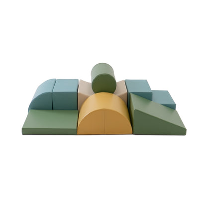 IGLU Soft Play eight-piece foam block set arranged in low configuration for climbing and crawling play