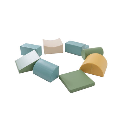 IGLU Soft Play eight-piece foam block set displayed in circular arrangement showing all individual shapes