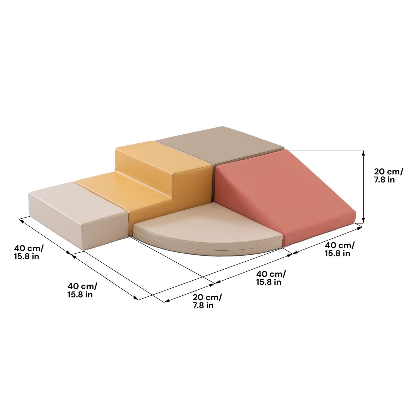 Corner climber dimensions diagram with measurements in centimeters and inches