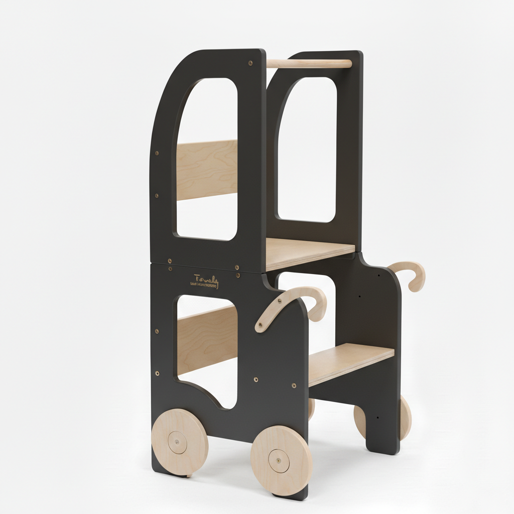 Family-scl Trolley Kitchen Helper - Convertible Learning Tower - White / Black