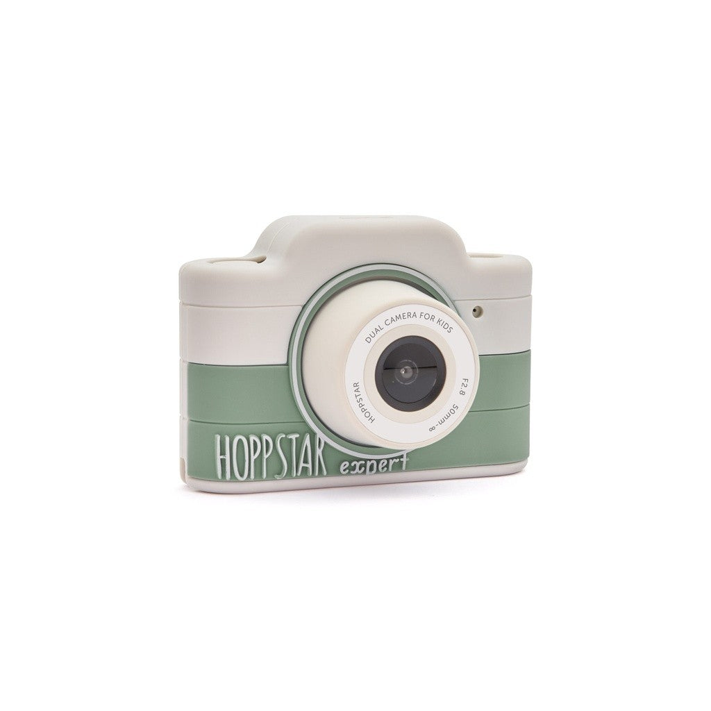 Hoppstar Expert kids camera in Laurel green, angled view