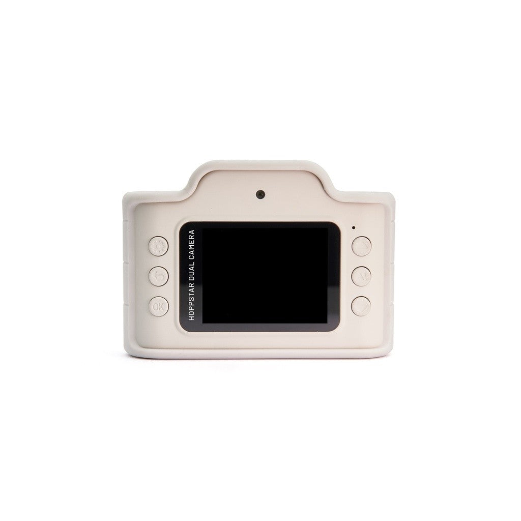 Back of the Hoppstar Expert kids camera with 2-inch screen, selfie lens and buttons