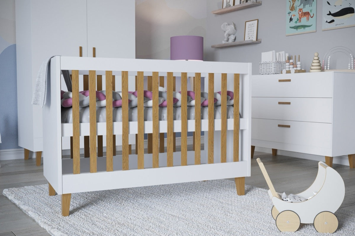 Kocot Kids Baby Bed Kubi White Scandinavian Crib – interior view mattress base nursery cot | Nestling