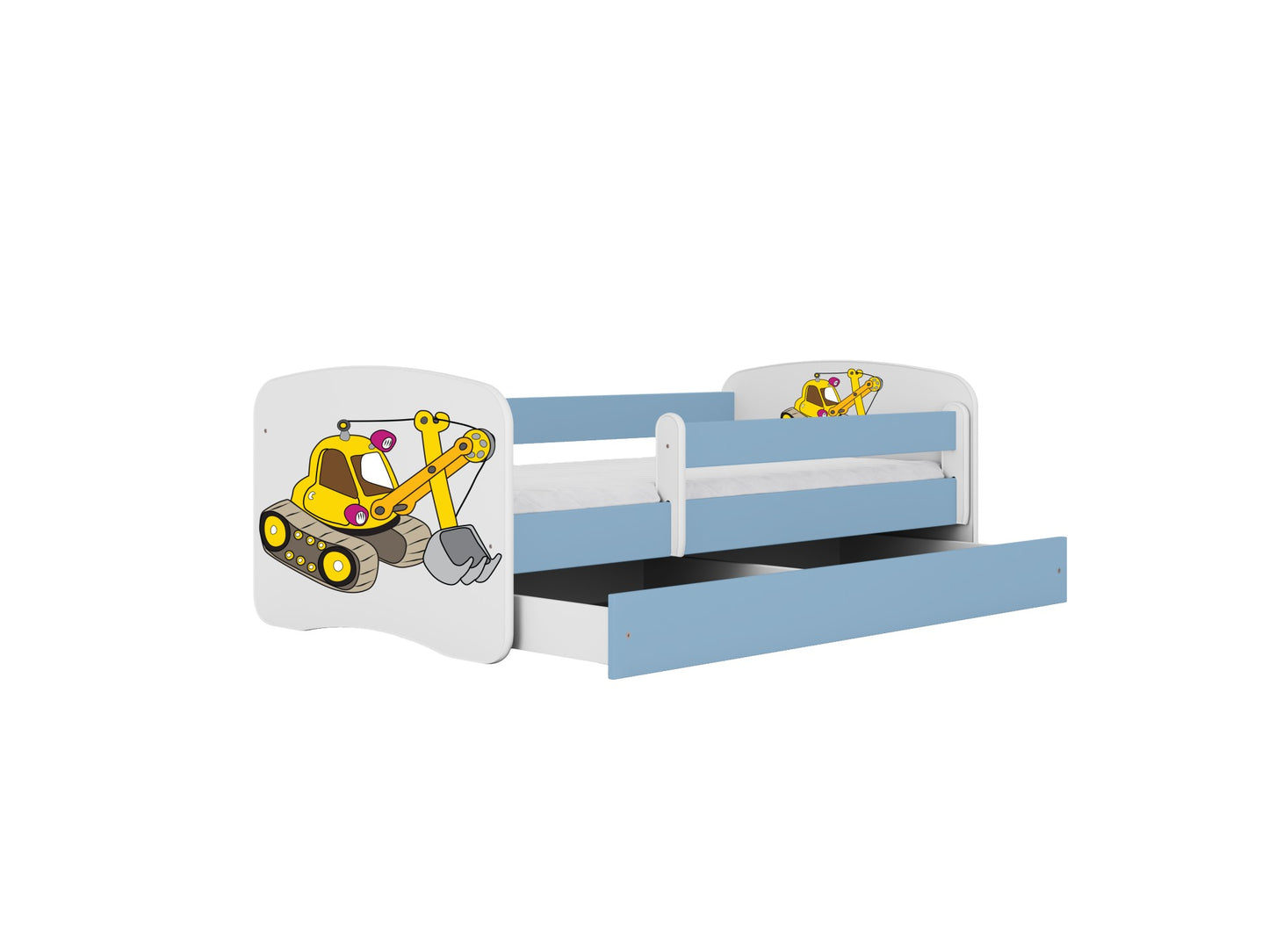 Kocot Kids Babydreams Bed Excavator Theme – white frame side view with drawer storage | Nestling