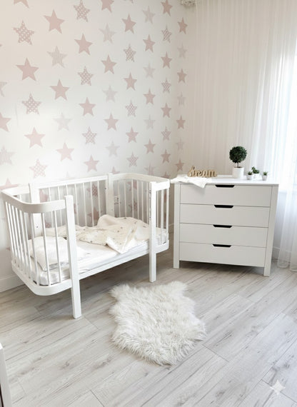 KOTTO Baby Crib ELIN with Mattress White Beechwood Bundle – nursery room crib with mattress | Nestling