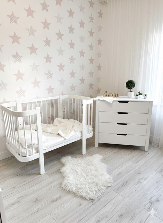 KOTTO Baby Crib ELIN with Mattress White Beechwood Bundle – nursery room crib with mattress | Nestling