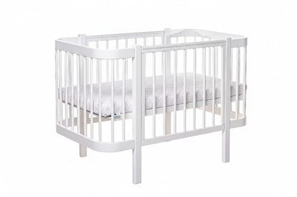KOTTO Baby Crib ELIN with Mattress White Beechwood Bundle – front view white beechwood crib | Nestling