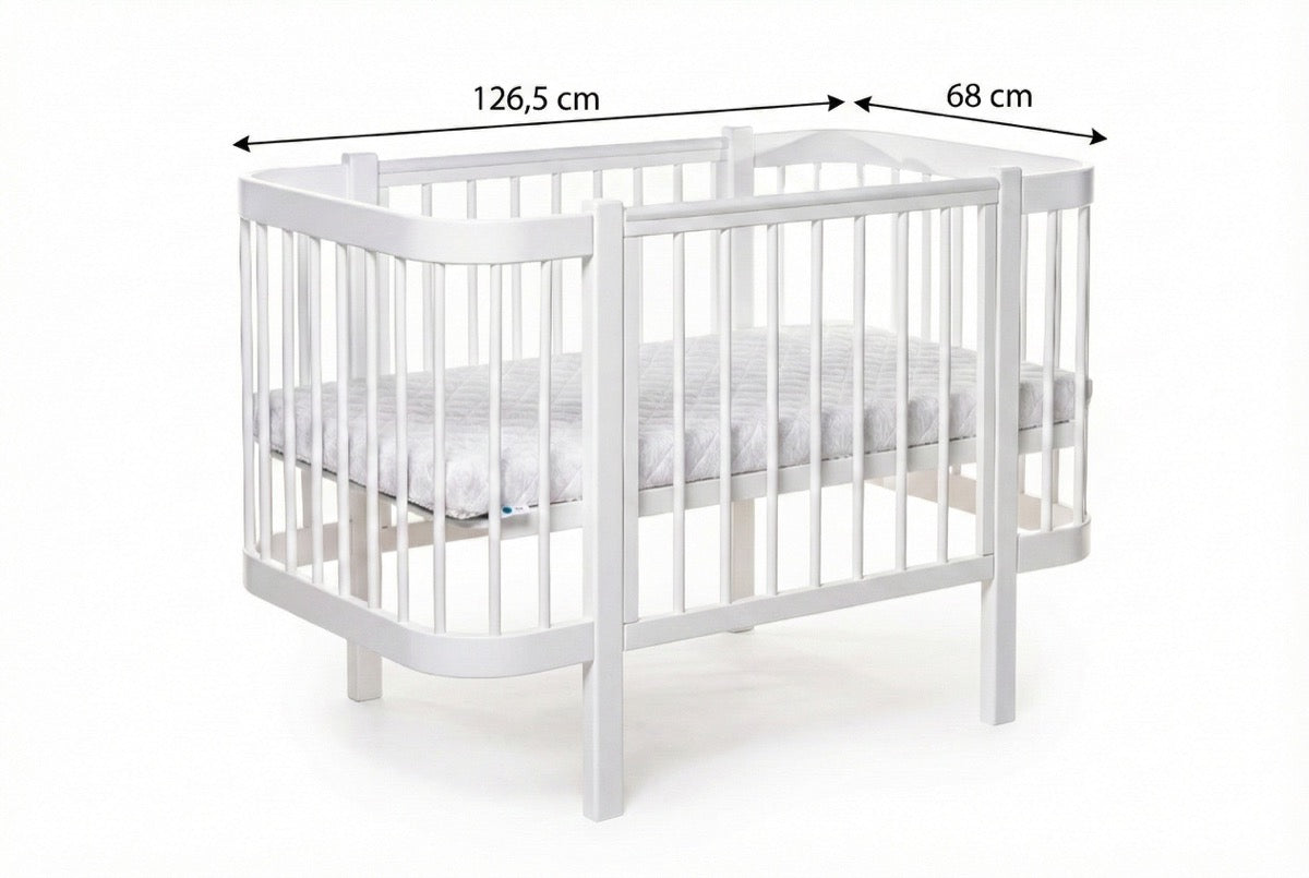 KOTTO Baby Crib ELIN with Mattress White Beechwood Bundle – nursery room setup white crib | Nestling