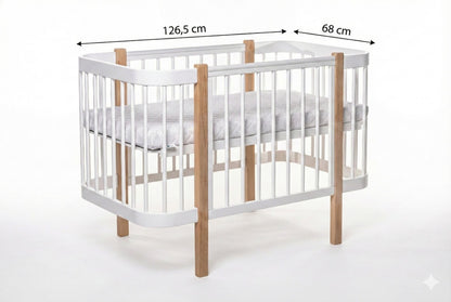 KOTTO Baby Crib ELIN Natural White Beechwood – side view nursery room lifestyle | Nestling