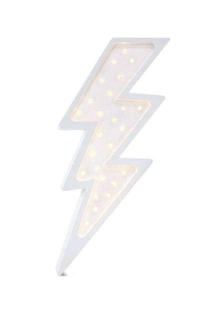 White bolt-shaped LED lamp with warm white lights, front view