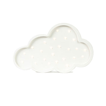 White cloud-shaped LED lamp with warm lights shown from front view on white background