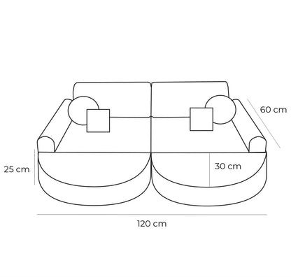 Medium kids sofa dimensions diagram showing 120cm width and 60cm height measurements