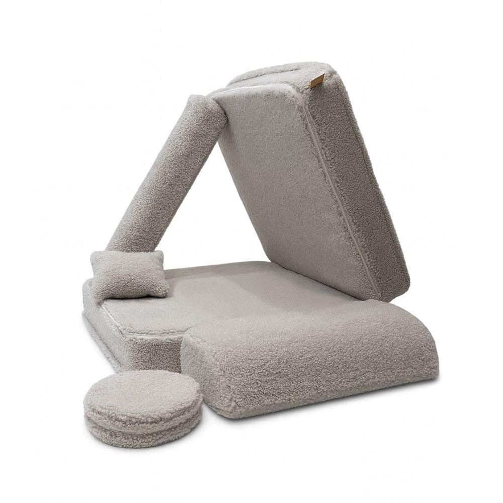 MeowBaby Bearly Kids Chair – 5-Piece Light Grey – upright chair configuration with backrest and all pieces | Nestling