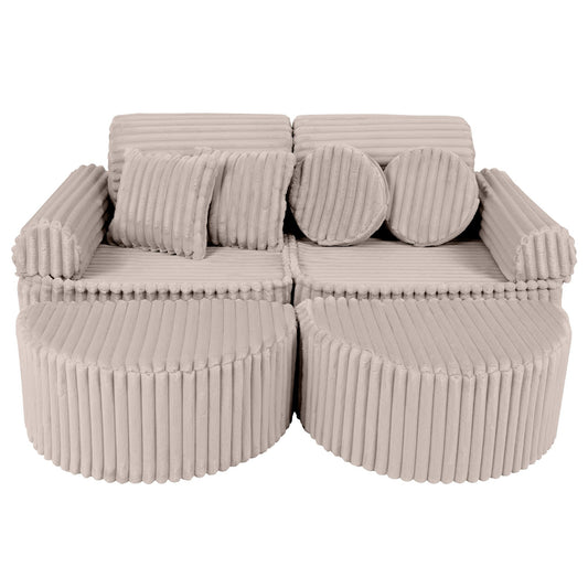 MeowBaby Churros Medium Modular Kids Sofa Beige Plus – compact corner sofa layout for toddlers | Nestling