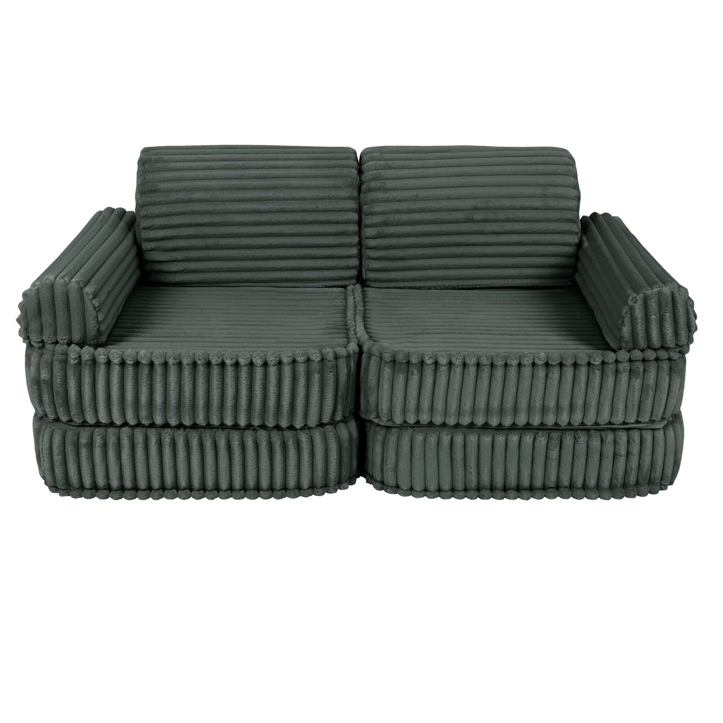 MeowBaby Medium Modular Sofa Churros Forest Green – corduroy foam play couch for toddlers | Nestling