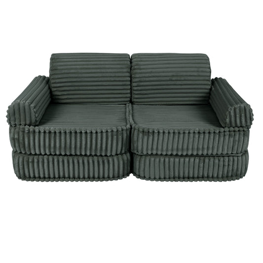 MeowBaby Medium Modular Sofa Churros Forest Green – corduroy foam play couch for toddlers | Nestling