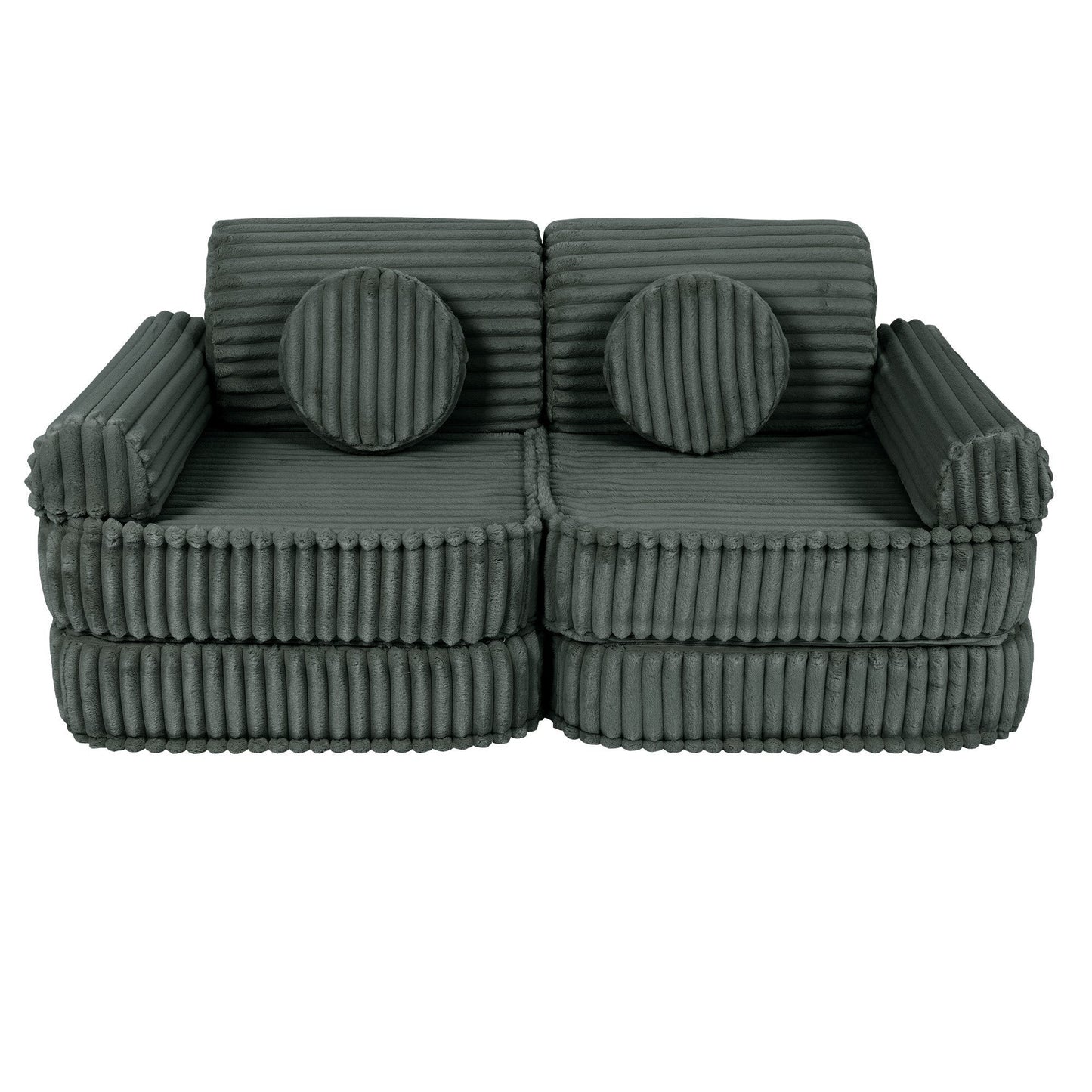 MeowBaby Medium Modular Sofa Churros Forest Green – kids play sofa bed configuration | Nestling