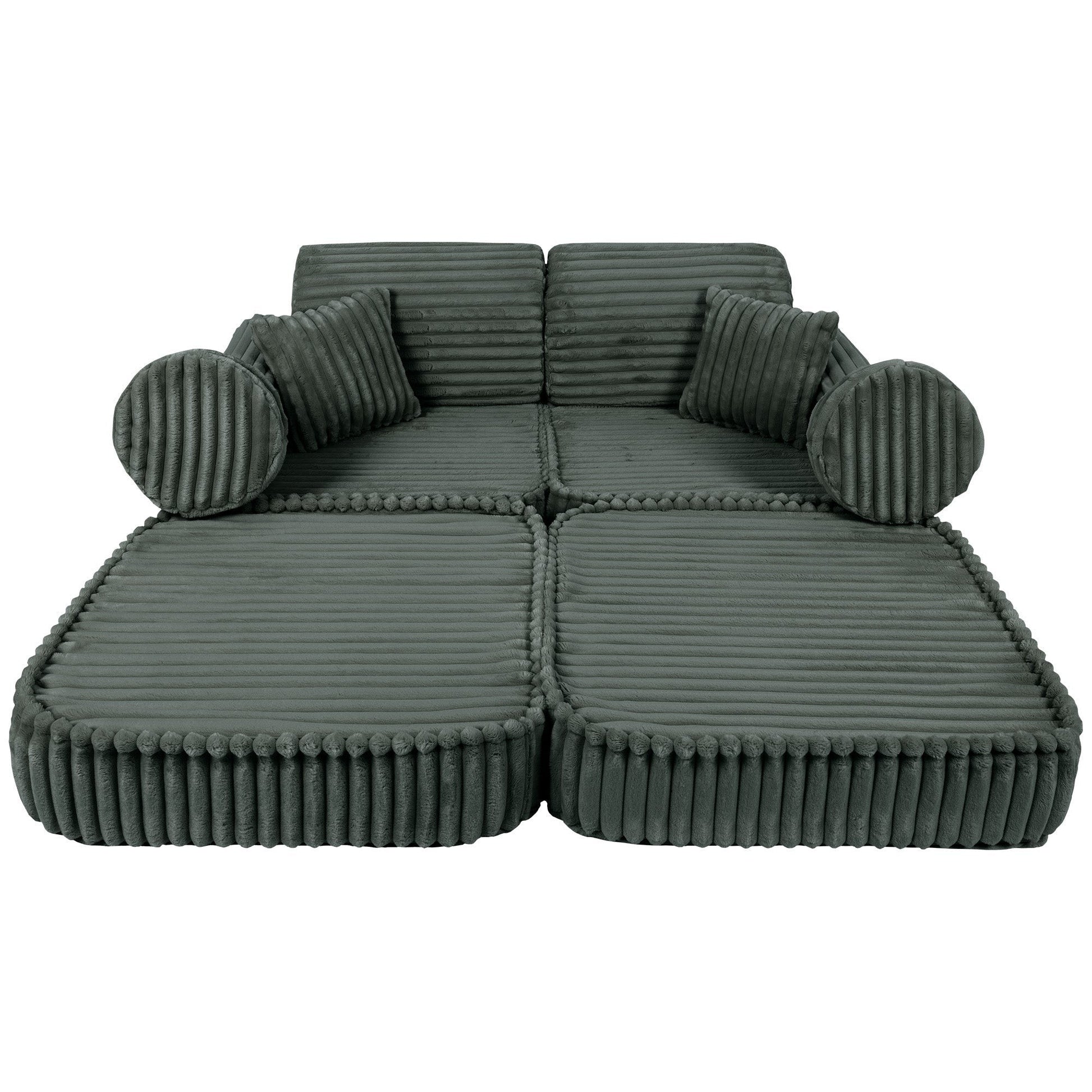 MeowBaby Medium Modular Sofa Churros Forest Green – sofa accessories and pillows layout | Nestling