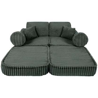 MeowBaby Medium Modular Sofa Churros Forest Green – sofa accessories and pillows layout | Nestling