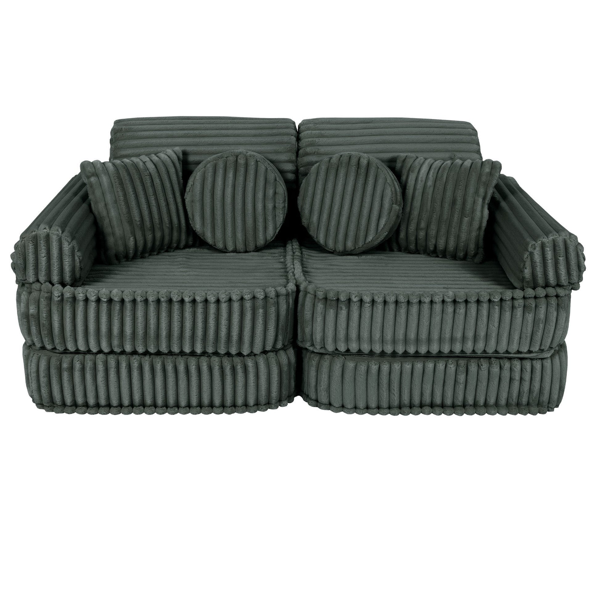 MeowBaby Medium Modular Sofa Churros Forest Green – compact sofa configuration for kids | Nestling