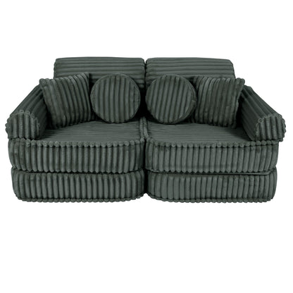 MeowBaby Medium Modular Sofa Churros Forest Green – compact sofa configuration for kids | Nestling