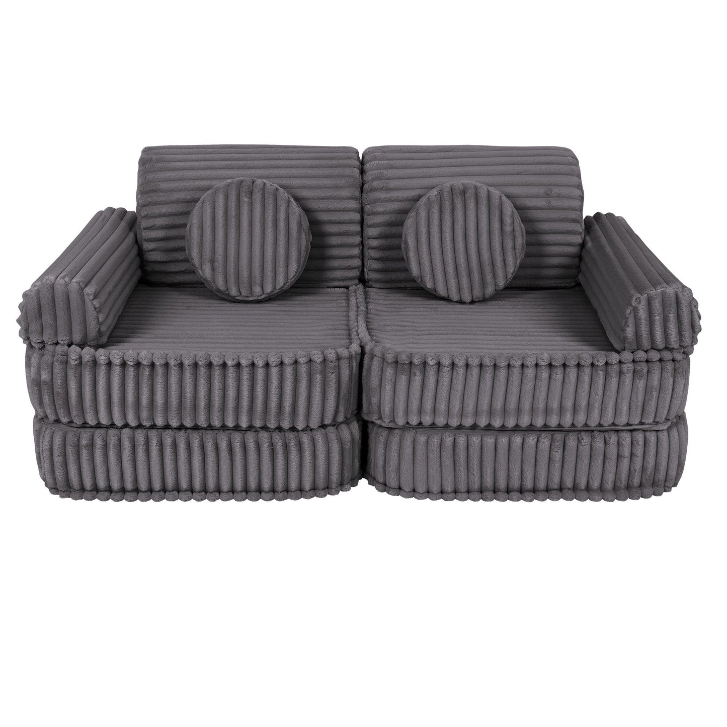 MeowBaby Medium Modular Sofa Churros Jurassic Grey – corduroy foam play couch for toddlers | Nestling