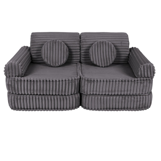 MeowBaby Medium Modular Sofa Churros Jurassic Grey – corduroy foam play couch for toddlers | Nestling