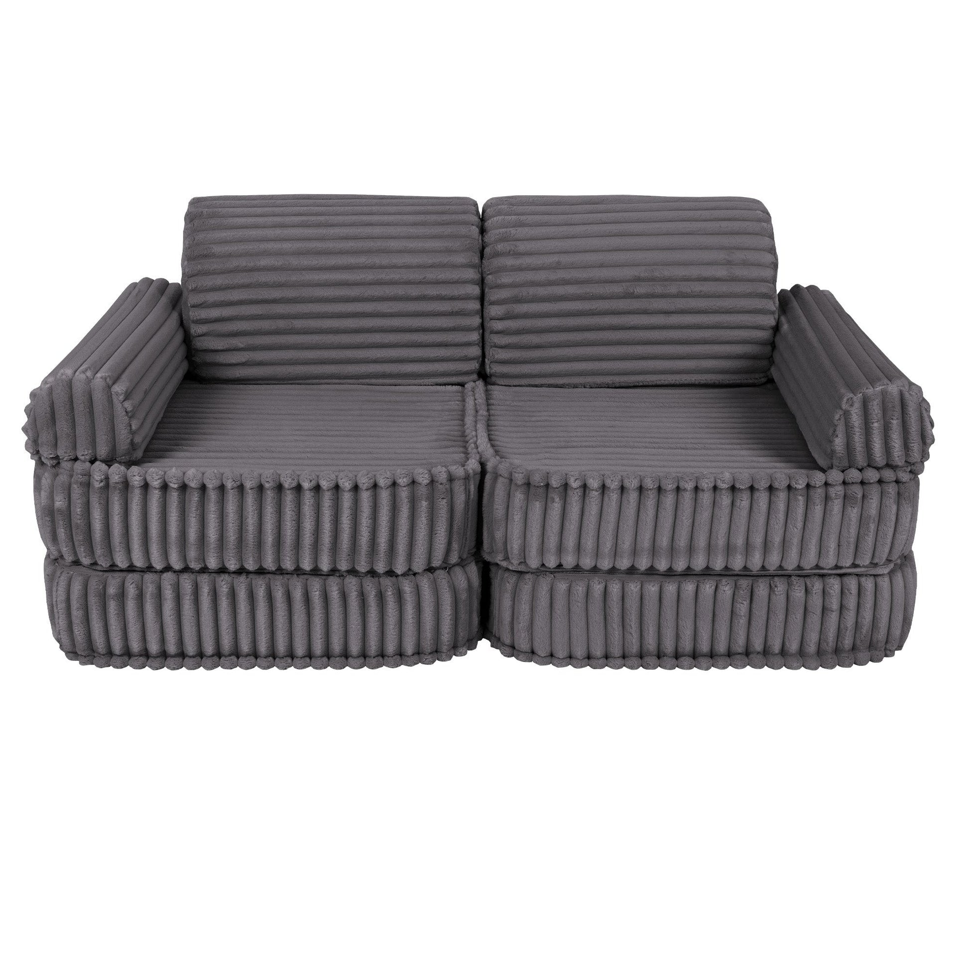 MeowBaby Medium Modular Sofa Churros Jurassic Grey – kids play sofa bed configuration | Nestling