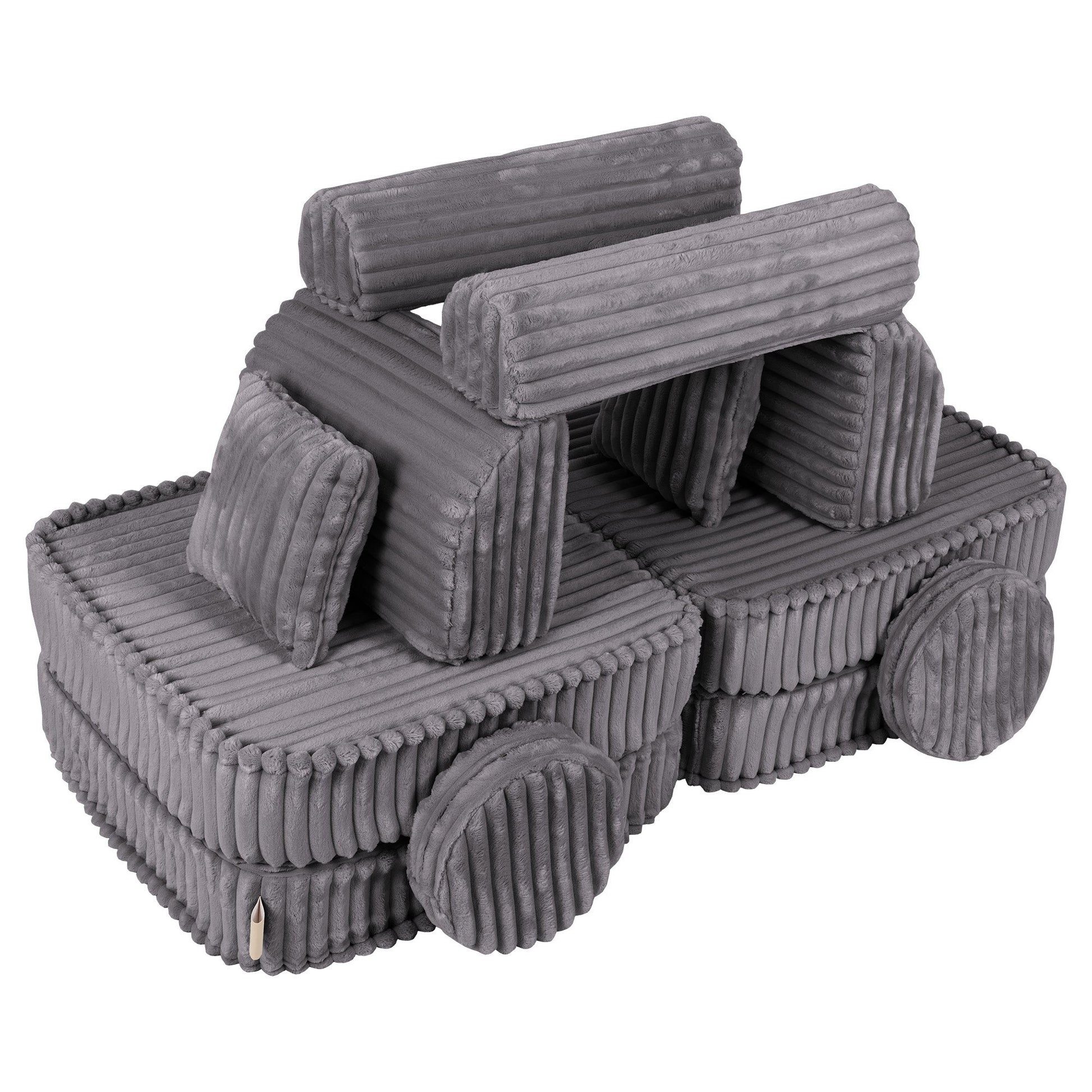 MeowBaby Medium Modular Sofa Churros Jurassic Grey – full sofa assembled for playroom | Nestling