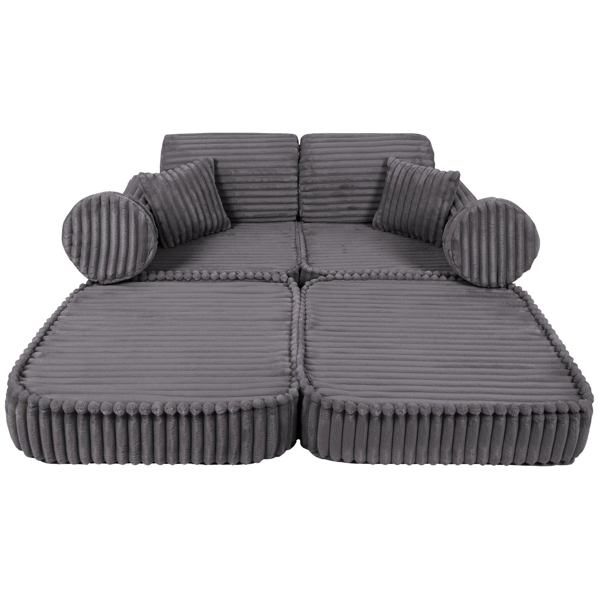 MeowBaby Medium Modular Sofa Churros Jurassic Grey – sofa with pillows and accessories | Nestling