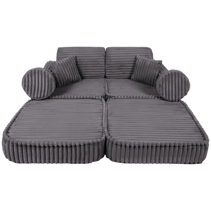 MeowBaby Medium Modular Sofa Churros Jurassic Grey – sofa with pillows and accessories | Nestling