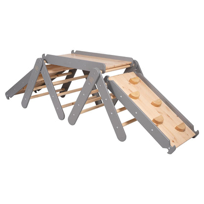 MeowBaby Climbing Triangle with Slide and Frame Grey – wooden climbing gym for toddlers | Nestling