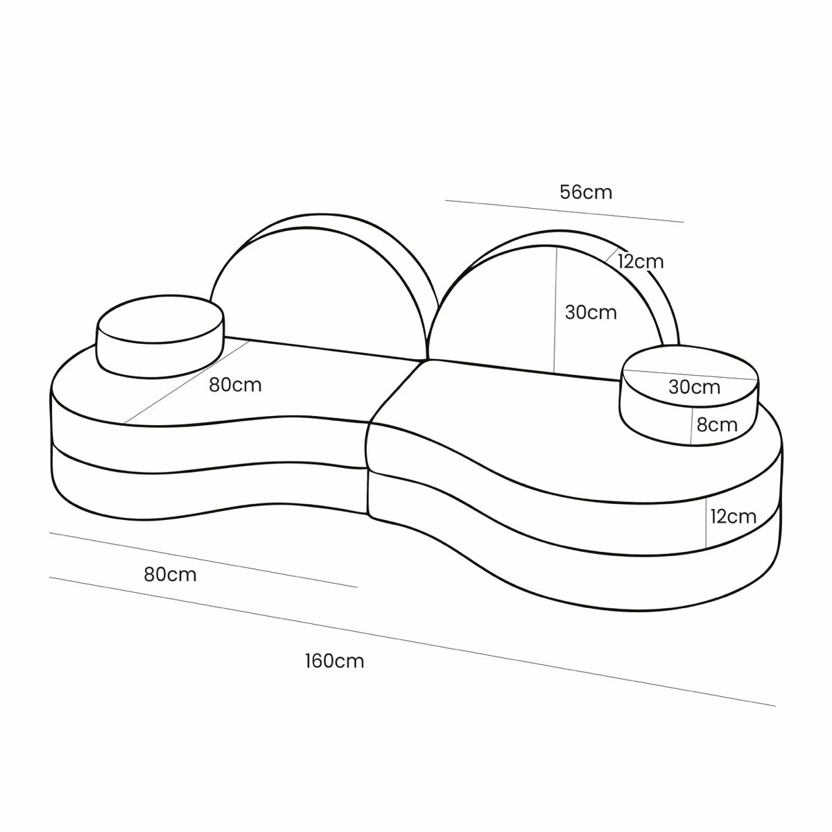 MeowBaby Coccolo Modular Kids Sofa 6 Piece Bearly – dimensions diagram 160x80x30cm sofa | Nestling