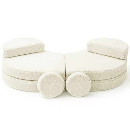 MeowBaby Coccolo Modular Kids Sofa 6 Piece Bearly – all 6 pieces in circular floor arrangement top view | Nestling