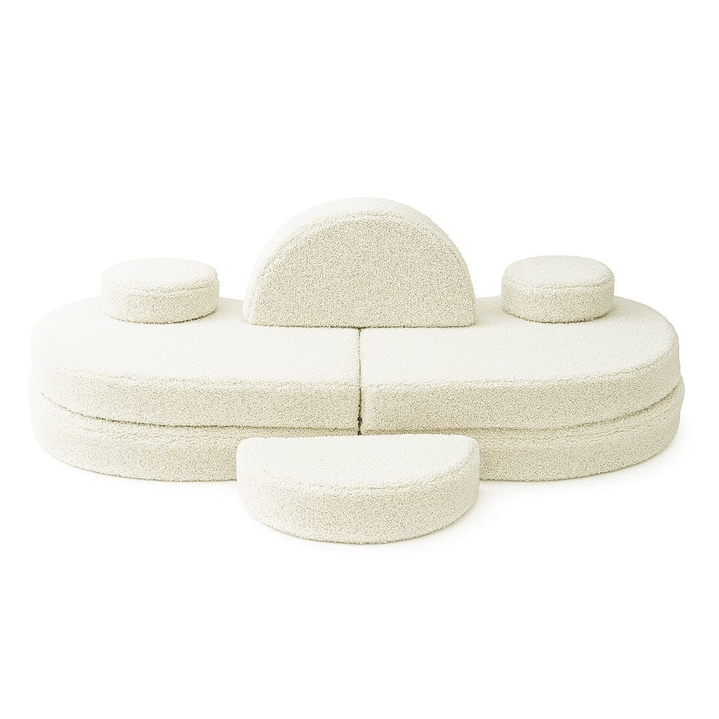 MeowBaby Coccolo Modular Kids Sofa 6 Piece Bearly – cloud flower layout with half-moon accent piece | Nestling