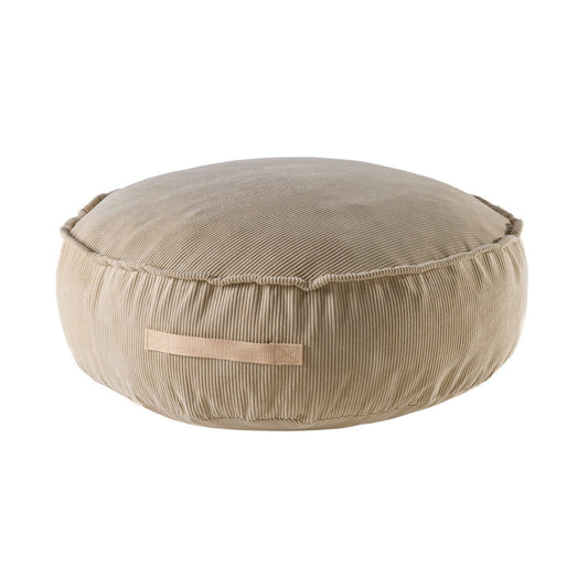 MeowBaby Corduroy Pouf Round Kids Floor Seating in Sand – round sand corduroy floor cushion side view | Nestling
