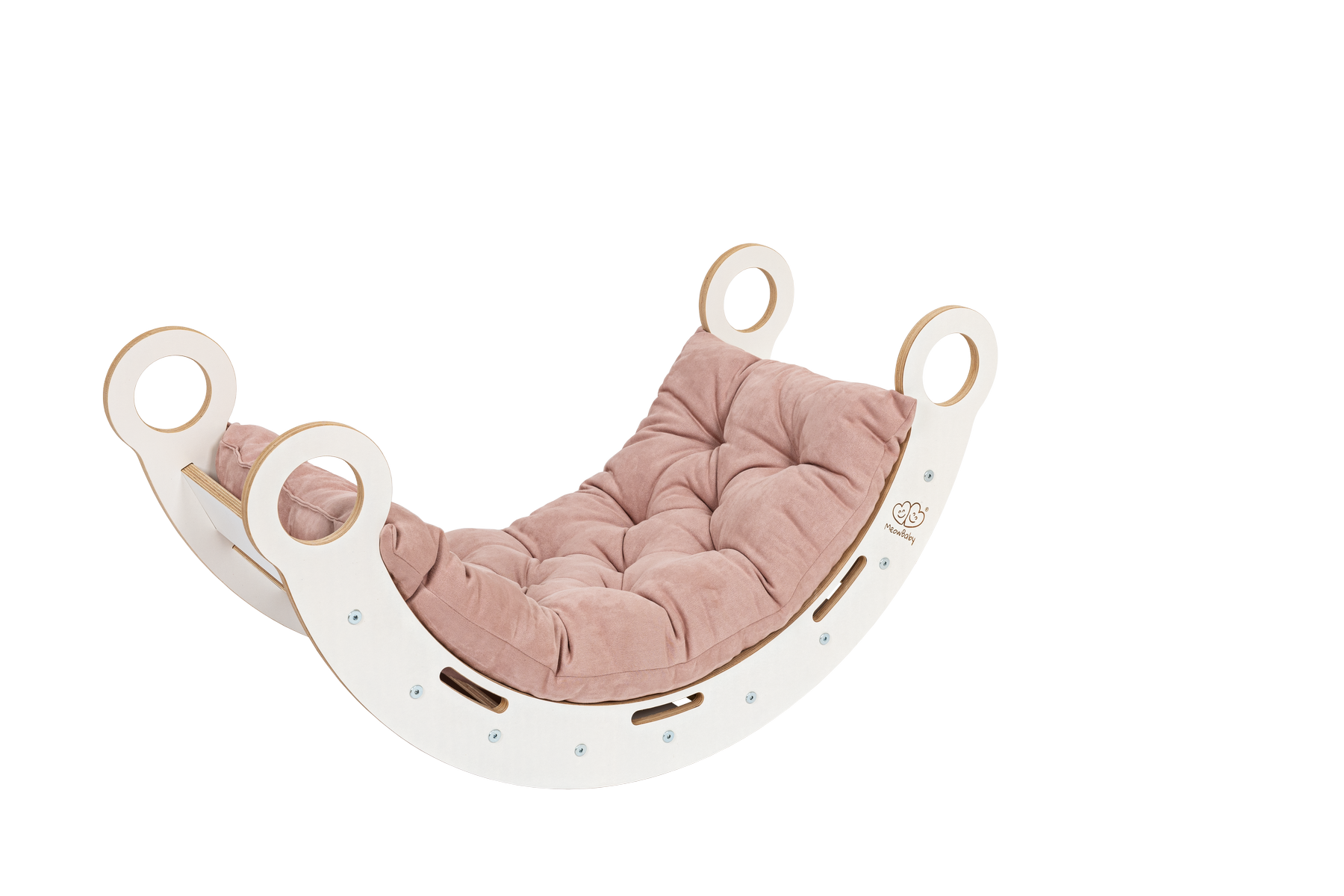MeowBaby Dream Rocker with Slide & Ladder – White – Montessori wooden rocker side view | Nestling