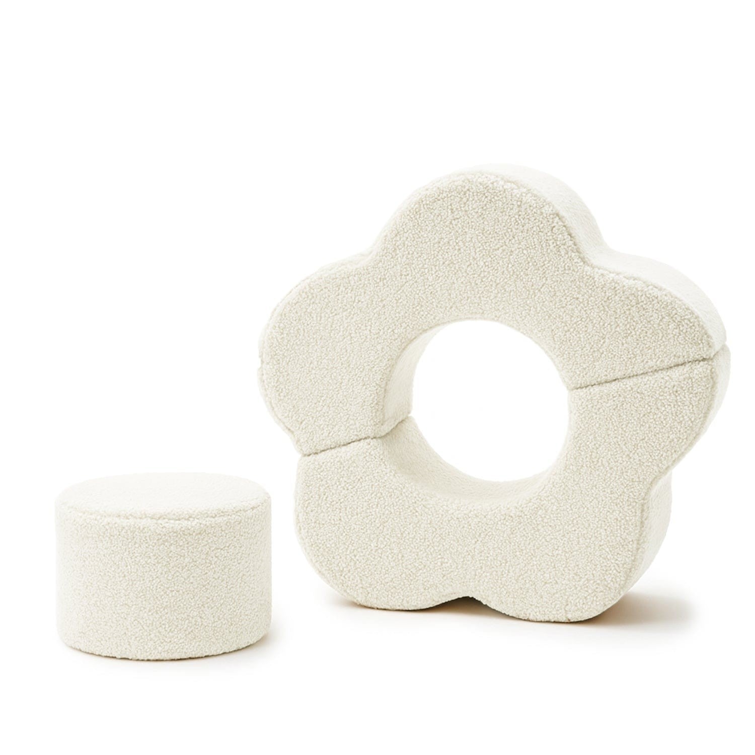 MeowBaby Foam Flower Shape Set – Bearly Cream – flower ring and cylinder foam seat displayed together | Nestling