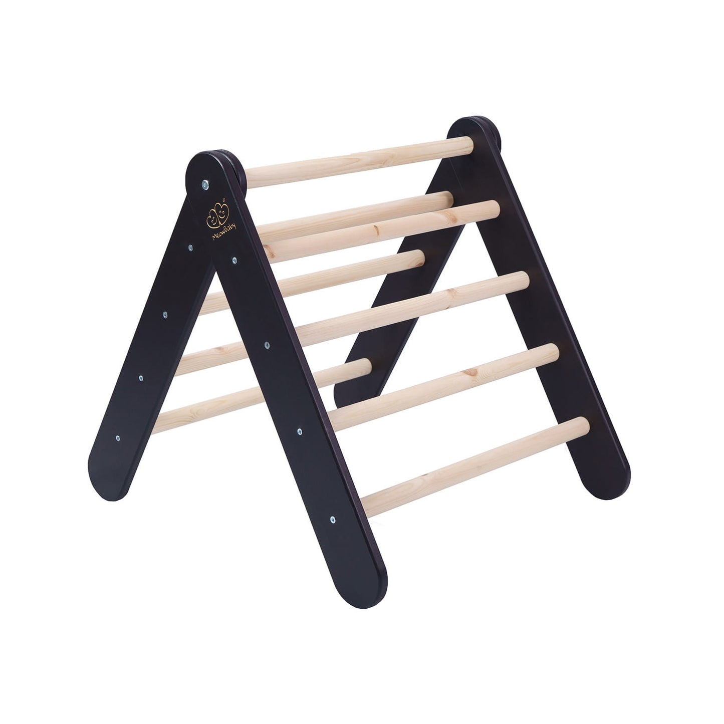MeowBaby Kids Ladder with Slide and Climbing Wall Black – wooden gym with slide for toddlers | Nestling