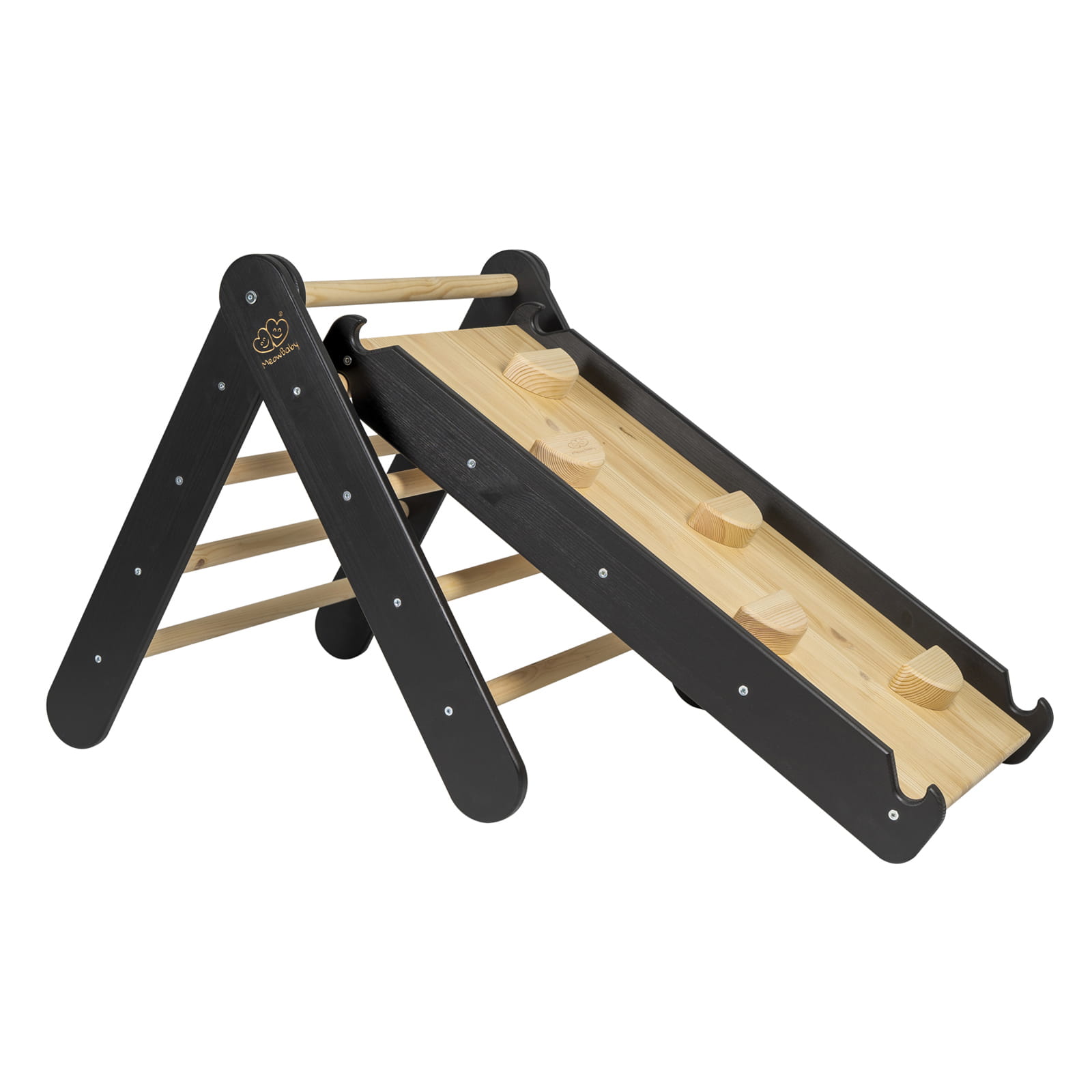 MeowBaby Kids Ladder with Slide and Climbing Wall Black – fully assembled in playroom | Nestling