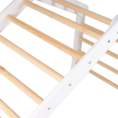 MeowBaby Ladder House Kids Wooden Climbing Frame and Tent – close-up detail of wooden rungs and white frame | Nestling